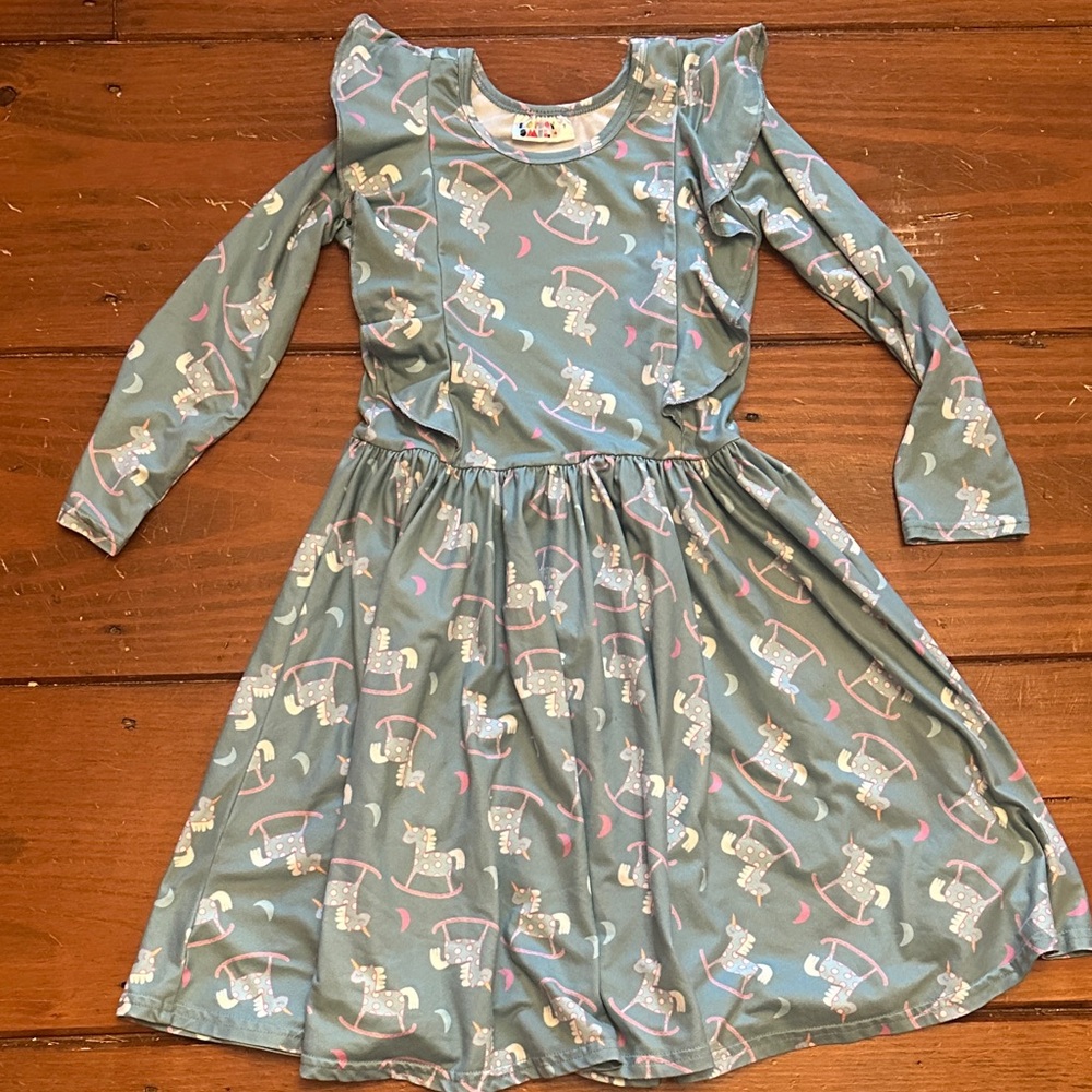 EUC DotDotSmile Rocking horse Dress - Girls size 7